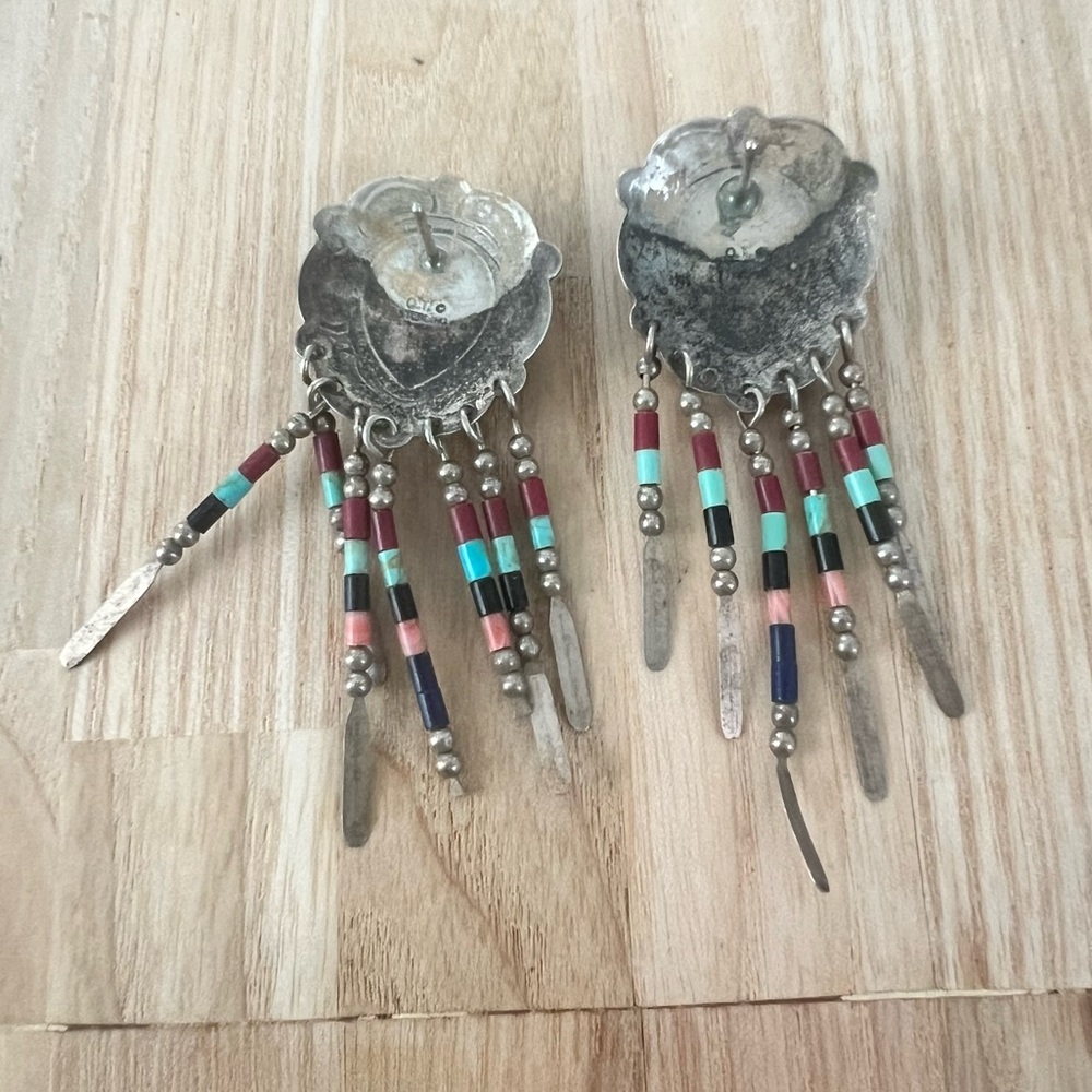 QT Sterling silver Native American dangle fringe Southwestern earrings on posts - Picture 5 of 10
